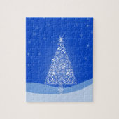 Blauwe witte kerstaven met kerstboomsterren Night Legpuzzel (Verticaal)