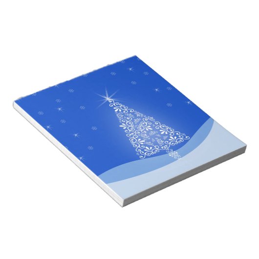 Blauwe witte kerstaven met kerstboomsterren Night  Notitieblok (Schuin)