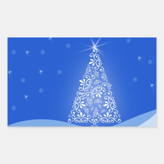 Blauwe witte kerstaven met kerstboomsterren Night  Rechthoekige Sticker (Voorkant)