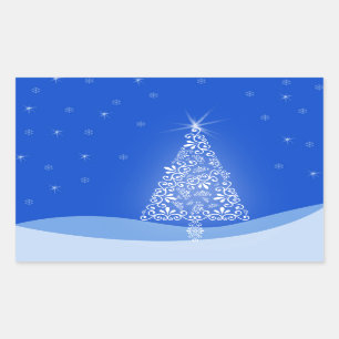 Blauwe witte kerstaven met kerstboomsterren Night  Rechthoekige Sticker