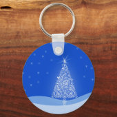 Blauwe witte kerstaven met kerstboomsterren Night  Sleutelhanger (Voorkant)