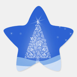 Blauwe witte kerstaven met kerstboomsterren Night Ster Sticker
