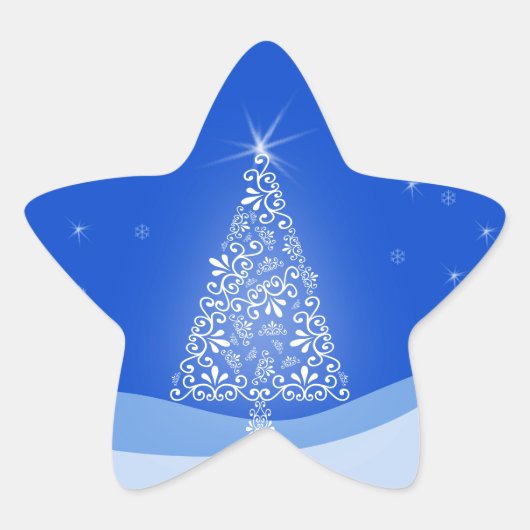 Blauwe witte kerstaven met kerstboomsterren Night  Ster Sticker (Voorkant)