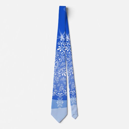 Blauwe witte kerstaven met kerstboomsterren Night  Stropdas (Voorkant)