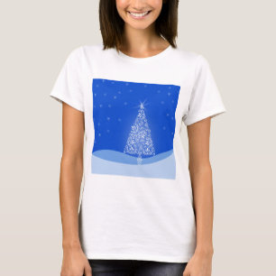 Blauwe witte kerstaven met kerstboomsterren Night  T-shirt