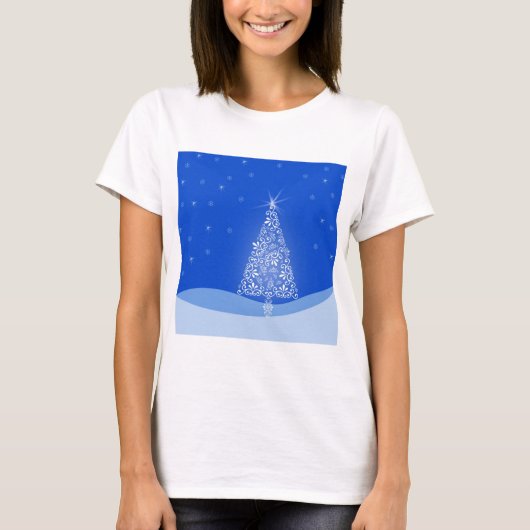 Blauwe witte kerstaven met kerstboomsterren Night T-shirt (Voorkant)
