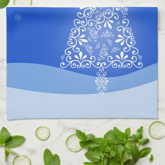 Blauwe witte kerstaven met kerstboomsterren Night Theedoek (Gevouwen)