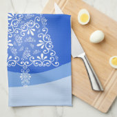 Blauwe witte kerstaven met kerstboomsterren Night  Theedoek (Quarter Fold)