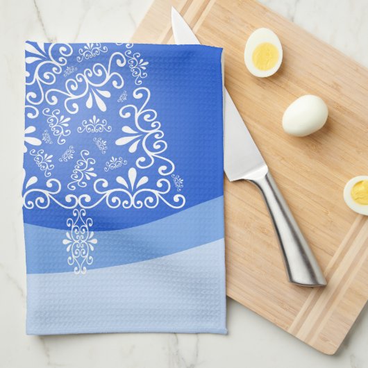 Blauwe witte kerstaven met kerstboomsterren Night  Theedoek (Quarter Fold)