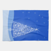 Blauwe witte kerstaven met kerstboomsterren Night  Theedoek (Horizontaal)