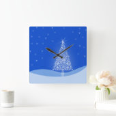 Blauwe witte kerstaven met kerstboomsterren Night  Vierkante Klok (Huis)