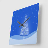 Blauwe witte kerstaven met kerstboomsterren Night  Vierkante Klok (Hoek)