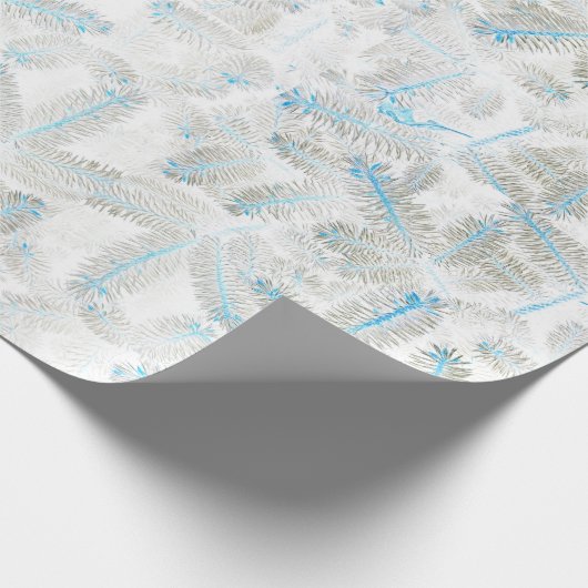 Blauwe witte kerstavond met boomstructuur Afdrukki Cadeaupapier (Hoek)