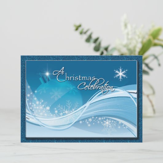 Blauwe witte kerstavond Uitnodiging (Staand voorkant)