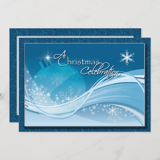 Blauwe witte kerstavond Uitnodiging (Voorkant / Achterkant)