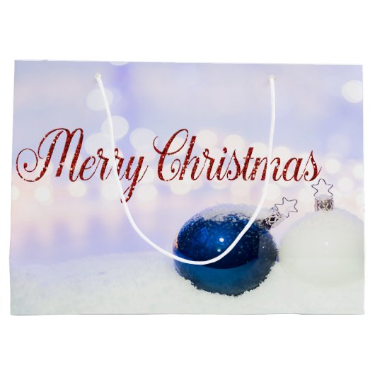 Blauwe witte kerstballen, prettige kerst groot cadeauzakje (Achterkant)