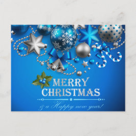 Blauwe & witte kerstballen, snoepriet, sterren, feestdagenkaart