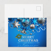 Blauwe & witte kerstballen, snoepriet, sterren, feestdagenkaart (Voorkant / Achterkant)