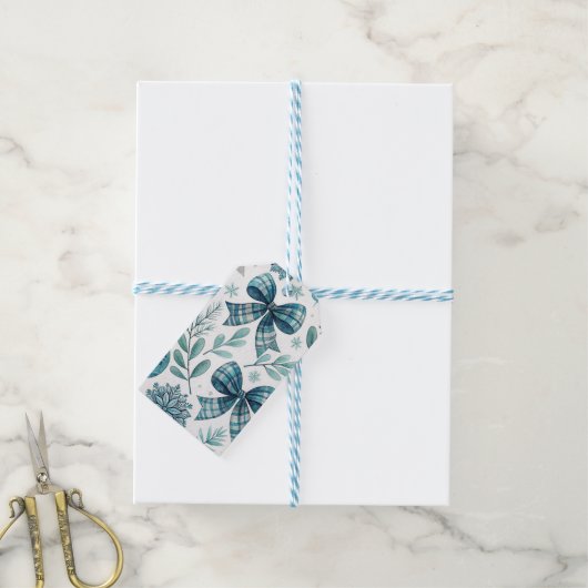 BLAUWE & WITTE KERSTBOGEN CADEAULABEL (Met Touw)