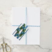 BLAUWE & WITTE KERSTBOGEN & STREPEN MET GUIRLANDE CADEAULABEL (Met Touw)