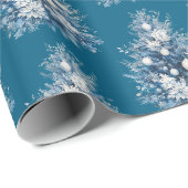 Blauwe witte kerstbomen cadeaupapier (Rol Hoek)