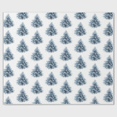 Blauwe witte kerstbomen cadeaupapier (Vlak)
