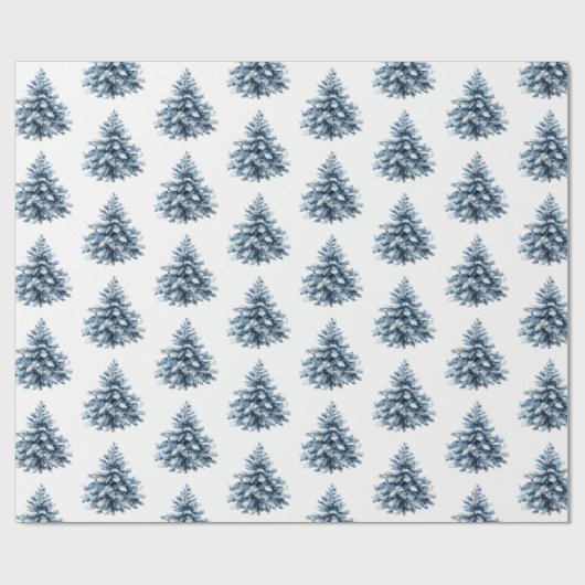 Blauwe witte kerstbomen cadeaupapier (Vlak)