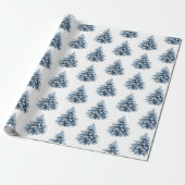 Blauwe witte kerstbomen cadeaupapier (Uitgerold)