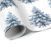 Blauwe witte kerstbomen cadeaupapier (Rol Hoek)