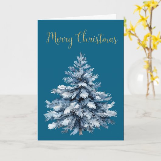 Blauwe witte kerstbomen kaart (Gele Bloem)