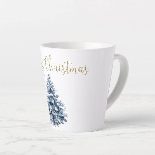 Blauwe witte kerstbomen latte mok (Rechterhoek)