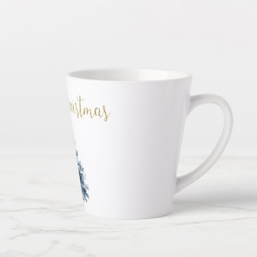 Blauwe witte kerstbomen latte mok (Rechts)