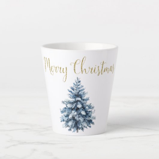 Blauwe witte kerstbomen latte mok (Voorkant)