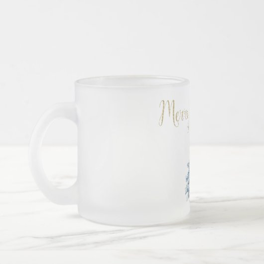 Blauwe witte kerstbomen matglas koffiemok (Links)