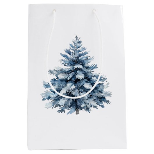 Blauwe witte kerstbomen medium cadeauzakje (Voorkant)