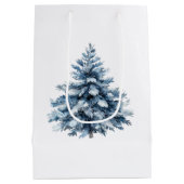 Blauwe witte kerstbomen medium cadeauzakje (Achterkant)