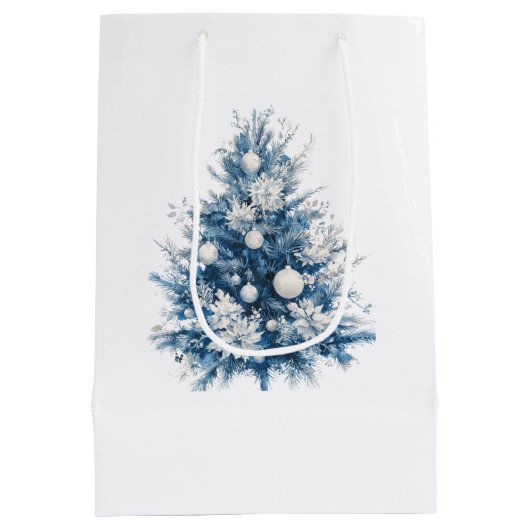 Blauwe witte kerstbomen medium cadeauzakje (Achterkant)