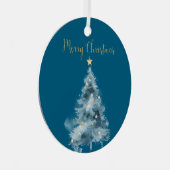 Blauwe witte kerstbomen metalen ornament (Voorkant Rechts)