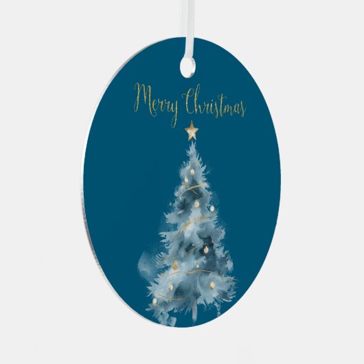 Blauwe witte kerstbomen metalen ornament (Voorkant Rechts)