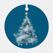 Blauwe witte kerstbomen metalen ornament (Achterkant)