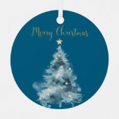 Blauwe witte kerstbomen metalen ornament (Voorkant)