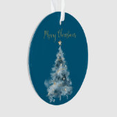 Blauwe witte kerstbomen ornament (voorkant)