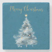 Blauwe witte kerstbomen stenen onderzetter (Voorkant)