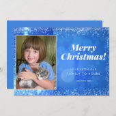 Blauwe witte kerstfeestdag fotokaart feestdagenkaart (Voorkant / Achterkant)