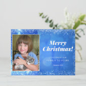 Blauwe witte kerstfeestdag fotokaart feestdagenkaart (Staand voorkant)