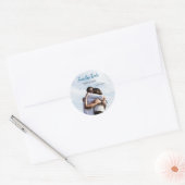 BLAUWE WITTE KLASSIEKE QR-CODE SAVE THE DATE RONDE STICKER (Envelop)