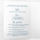 Blauwe witte kleine bruiloft helemaal in één drieluik uitnodiging (Binnenzijde eerst)