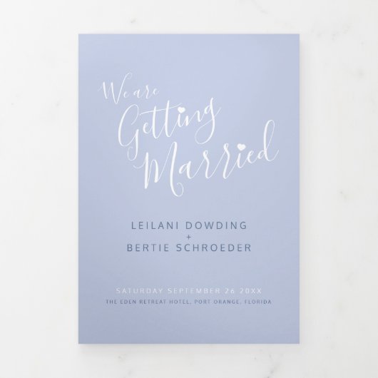 Blauwe witte kleine bruiloft helemaal in één drieluik uitnodiging (Cover)