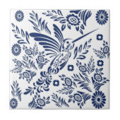 Blauwe & Witte kolibrie Mexicaanse Floral Talavera Tegeltje (Voorkant)