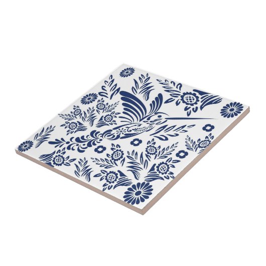 Blauwe & Witte kolibrie Mexicaanse Floral Talavera Tegeltje (Zijkant)